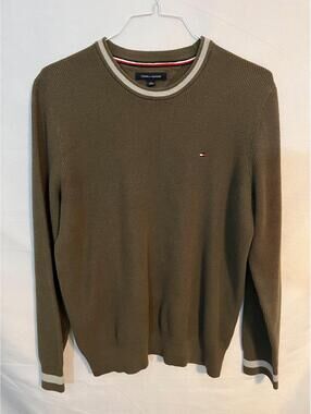 Tommy Hilfiger Mens Olive Green Textured Knit Crewneck Sweater Size XL